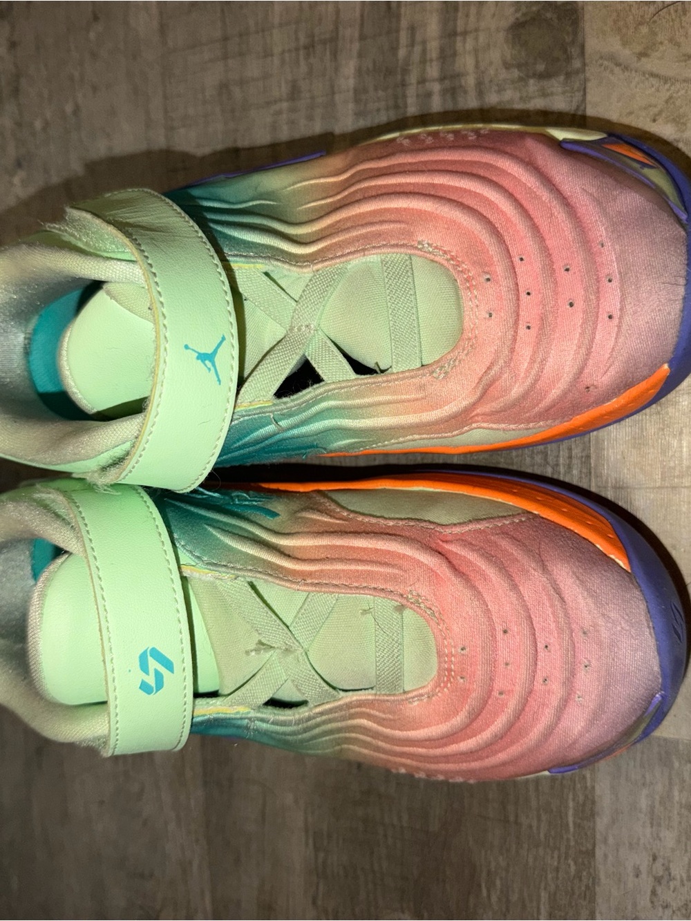 Jordan Kids' Gradient Mint Green Pink Sneakers with Orange and Purple Accents